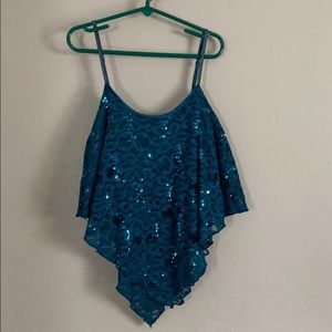 Teal tank b-shaped crop top